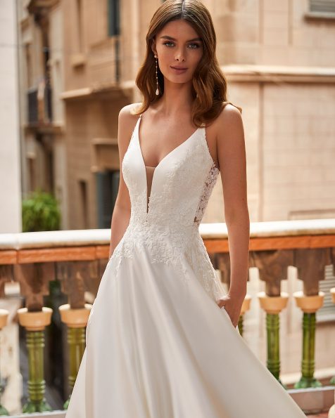 Halter Neck Wedding Dress, Low Open Back, Bow, Embroidered